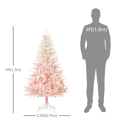 Pink Christmas Tree, 5ft Artificial Christmas Tree, Holiday Home Decoration with Metal Stand, Automatic Open, White and Pink