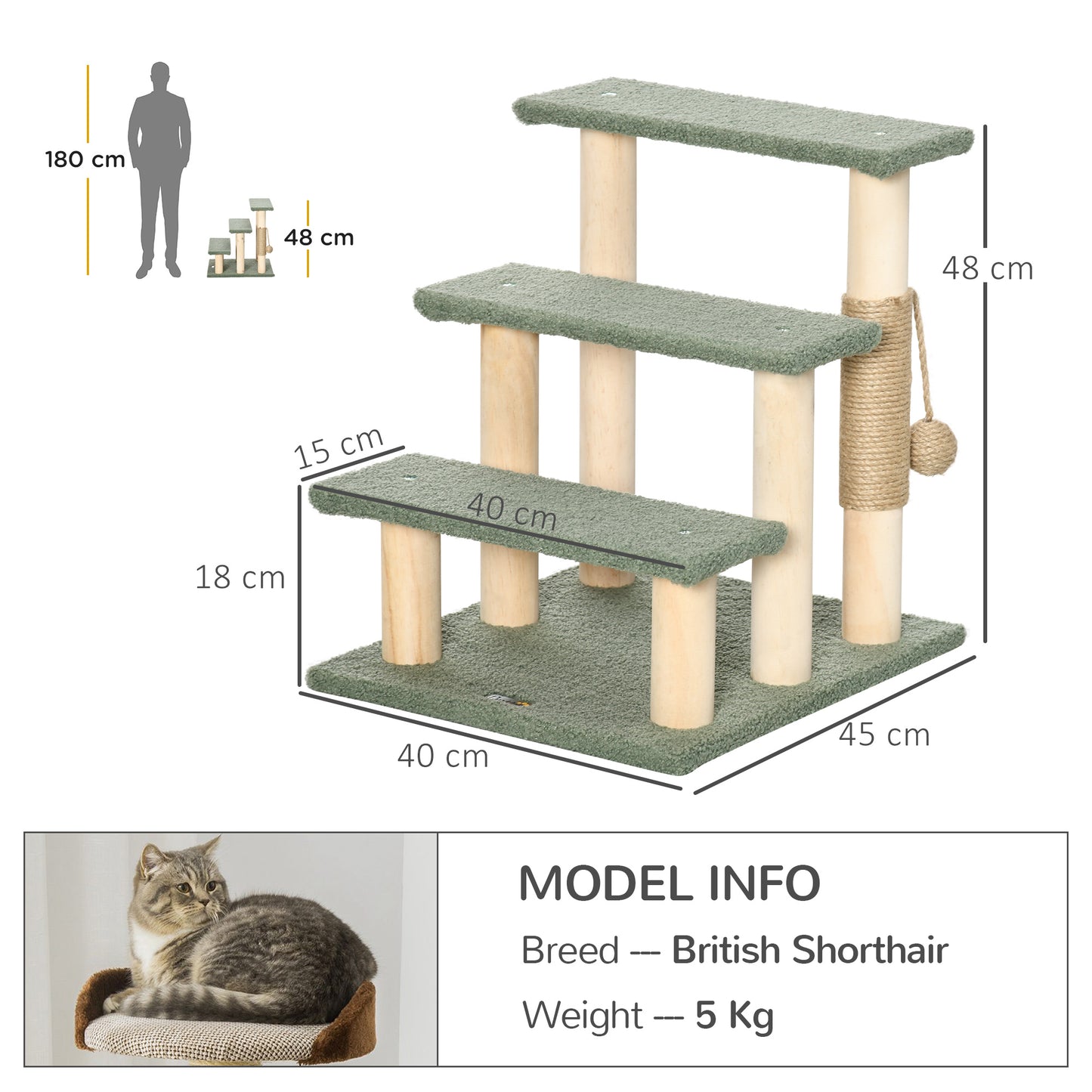 Cat Ladder Cat Tower Scratching Post Climbing Tree for Kitten Activity Center Green