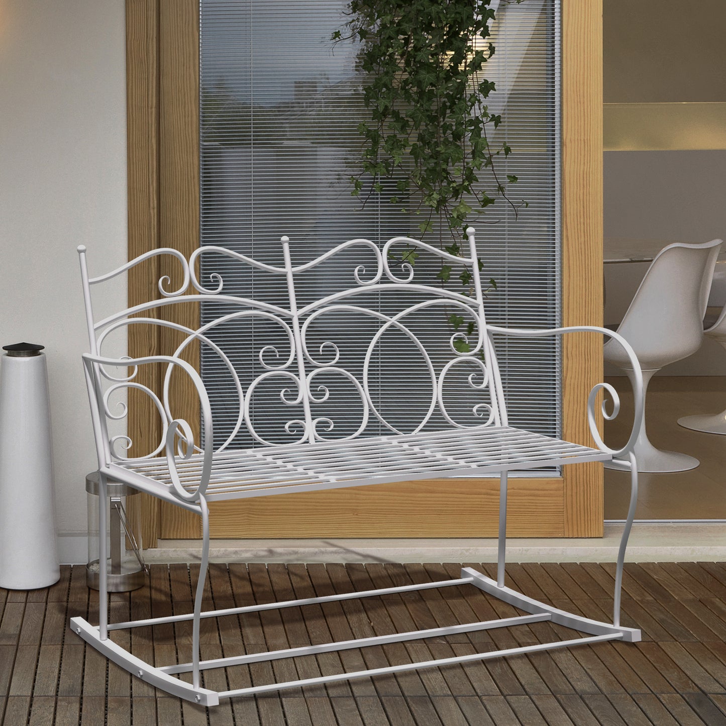 Outsunny Iron Rocking Bench-Milk White  