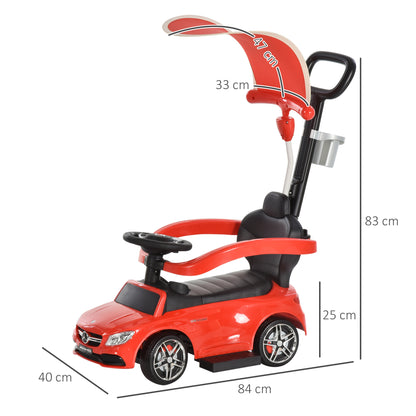 3 in 1 Ride on Push Car Mercedes Benz for Toddlers Stroller Sliding Walking Car with Sun Canopy