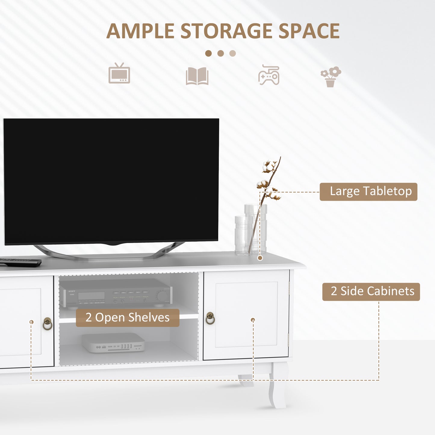 TV Stand Unit Corner Table, MDF-Ivory White