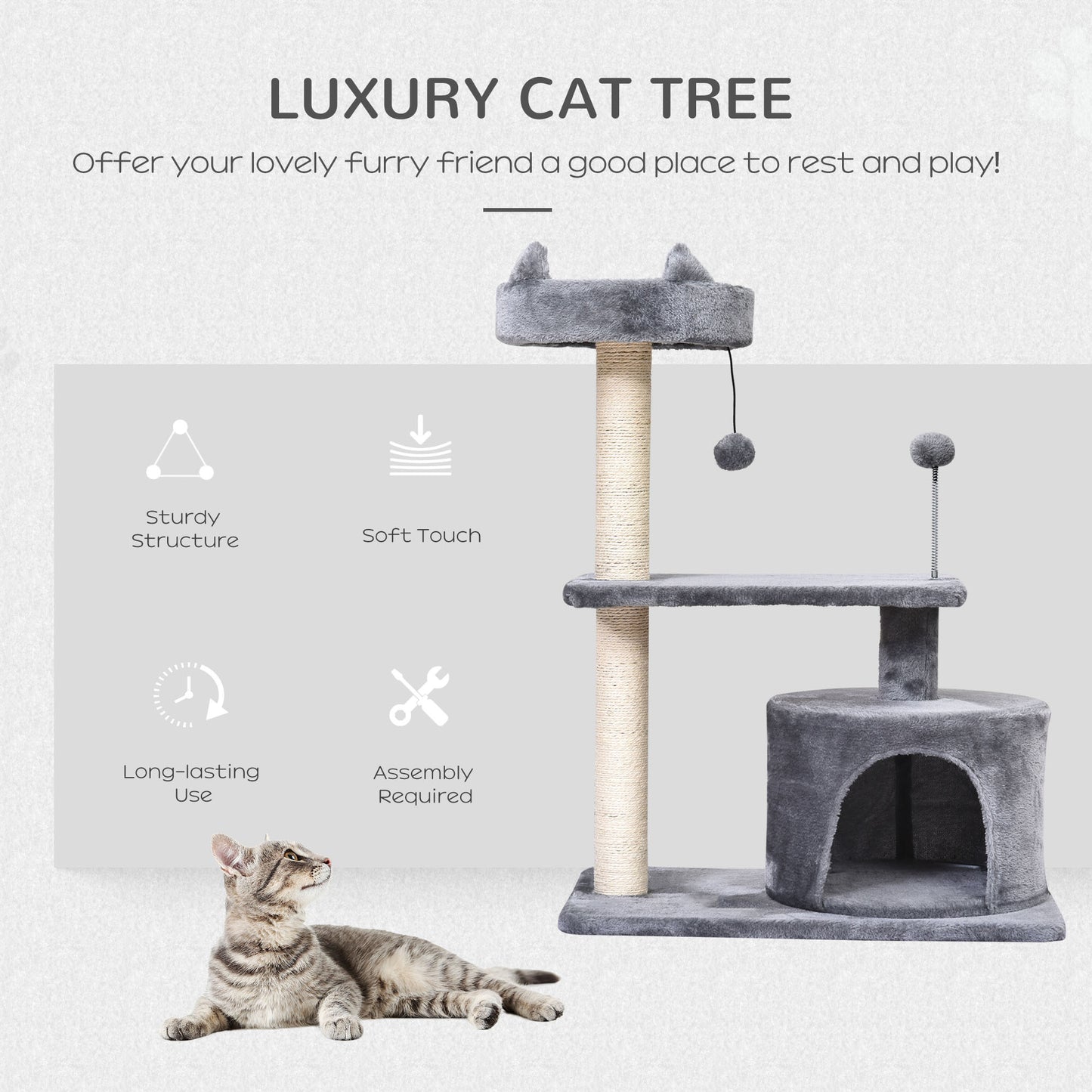 81cm Cat Tree Cat Tower Scratching Post Climbing Tree for Kitten Activity Center Grey