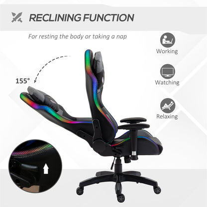 Ergonomic Gaming Chair with RGB LED Light, Lumbar Support, Gamer Recliner, Grey