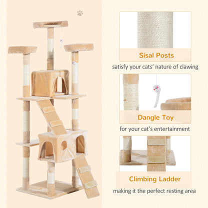 170cm Cat Tree Cat Tower Scratching Post Portable Climbing Tree Activity Center Cream