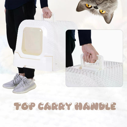 Cat Toilet, Kitty Litter Box, with Removable Tray, Fully Enclosed Design, Carry Handle White