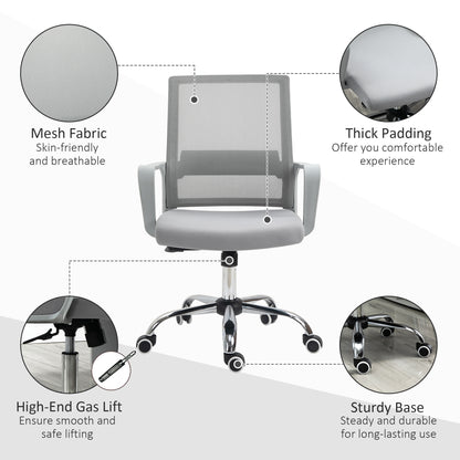 Ergonomic Desk Chair Mesh Office Chair with Adjustable Height Armrest and 360° Swivel Castor Wheels Grey  Aosom Irealnd