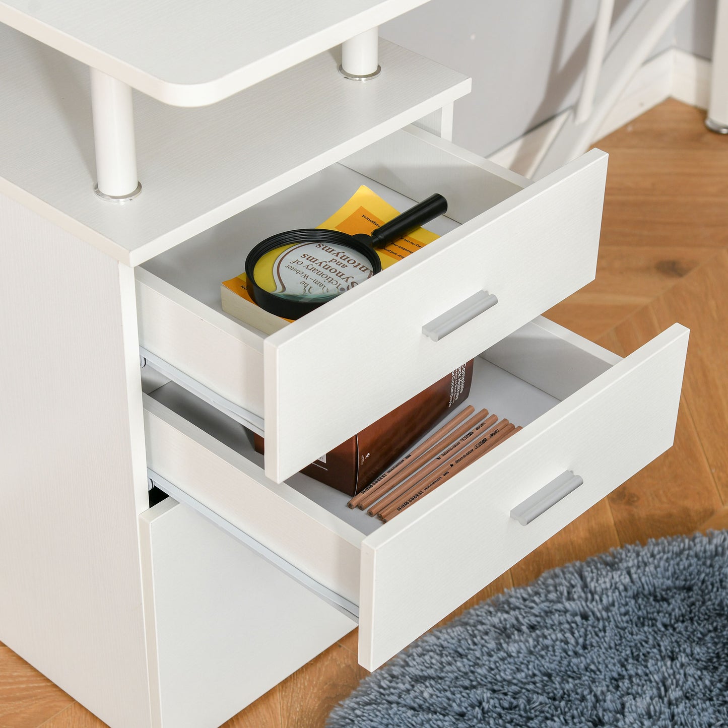 L-Shaped Office Desk w/ Storage Drawer Home Office Corner Industrial Style Workstation, White