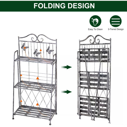 3-Tier Metal Folding Plant Stand Display Rack Bookshelf Unit Outdoor