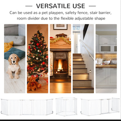 Pet Safety Gate 5-Panel Playpen Fireplace Christmas Tree Metal Fence Stair Barrier Room Divider with Walk Through Door White