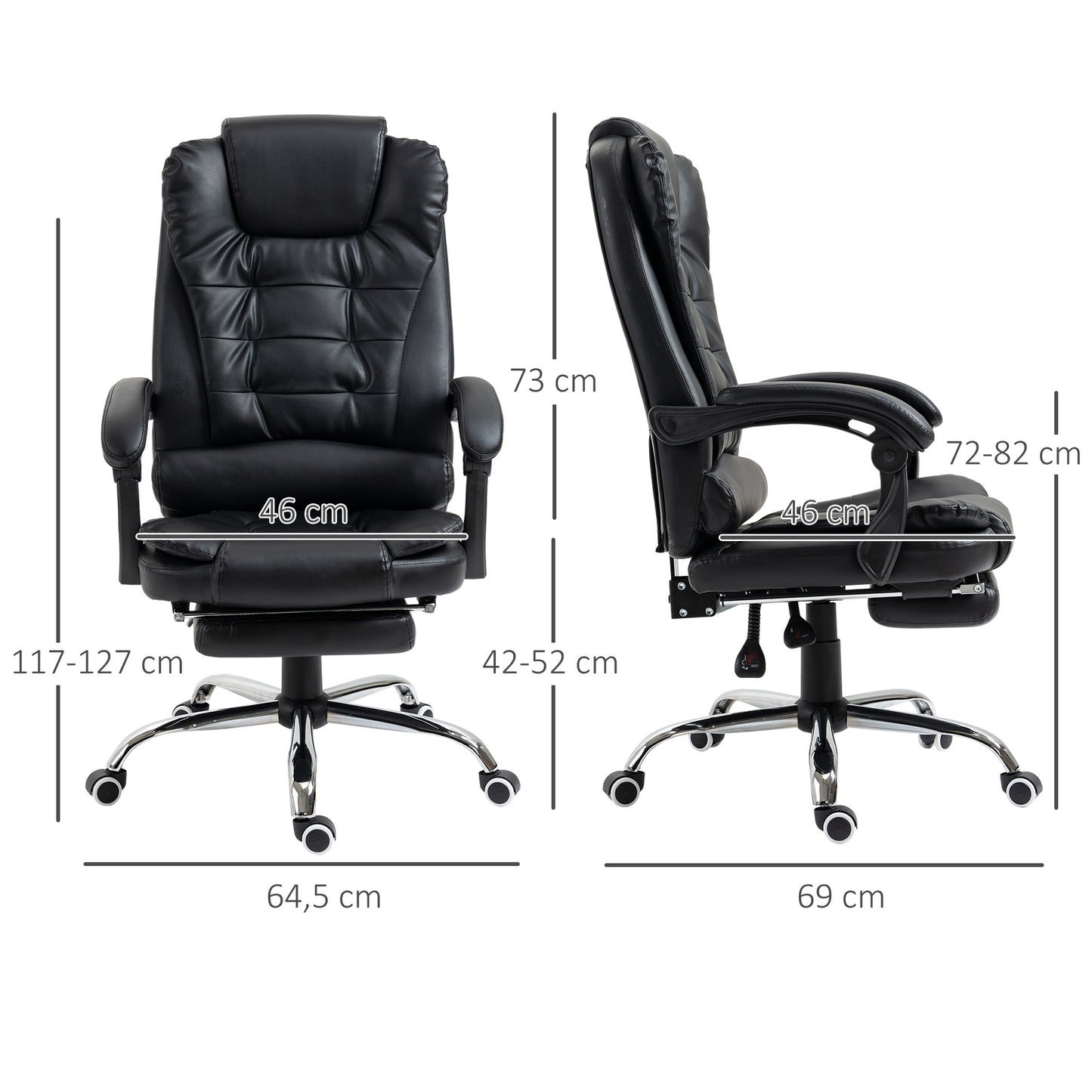 Homcom Office Chair Wheels Chair Computer Chair Home Office Chair Ergonomic Chair Recliner Pu Office Chair W/Footrest-Black