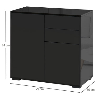 Modern Stylish Freestanding Push-Open Design Cabinet with 2 Drawer, 2 Door Cabinet, 2 Part Inner Space