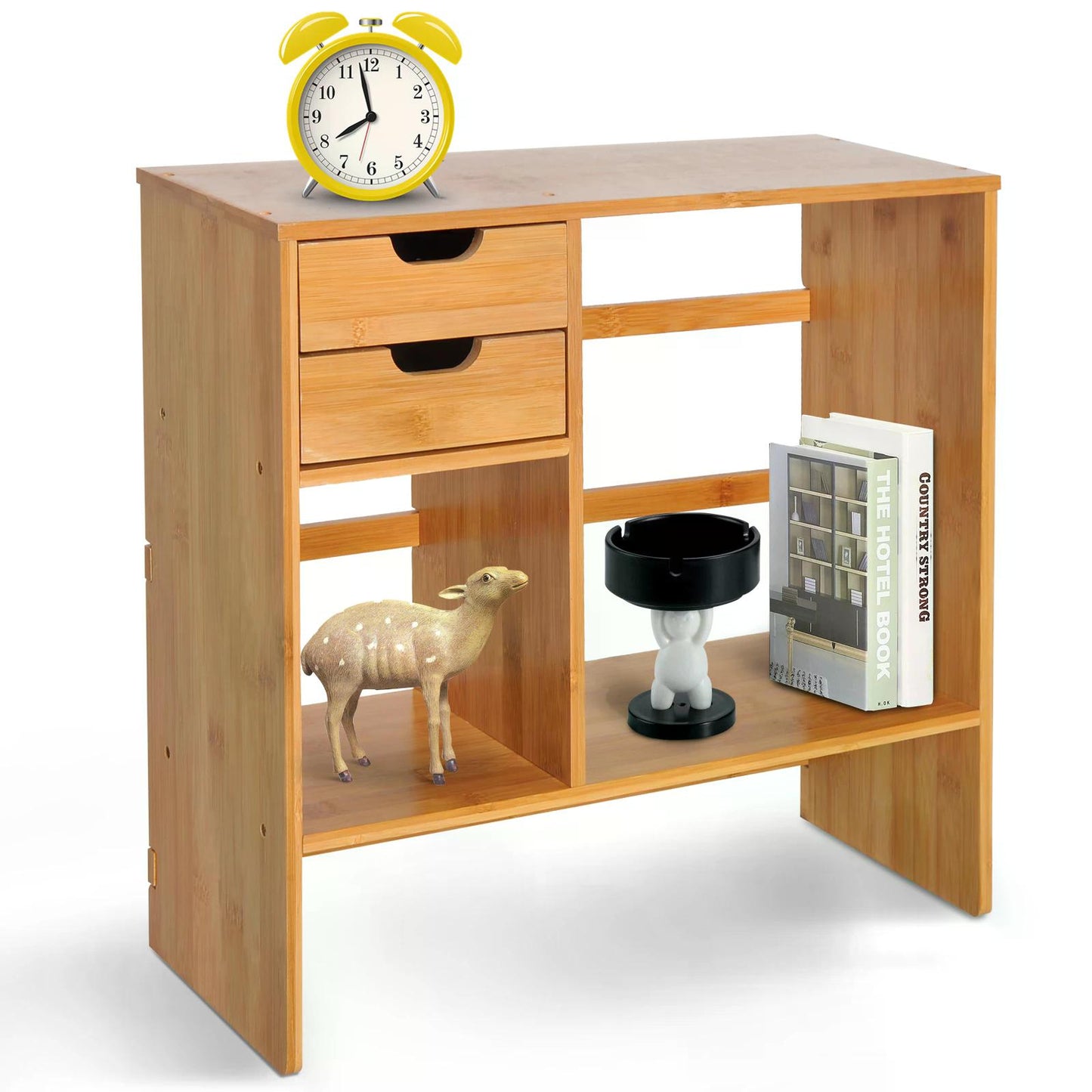 Wooden Bookshelf, Storage Shelves, 180 Degree Rotatable 2 Drawers