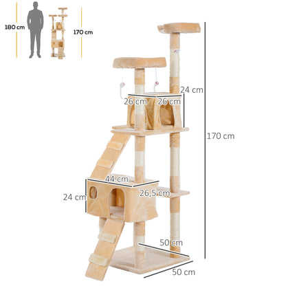 170cm Cat Tree Cat Tower Scratching Post Portable Climbing Tree Activity Center Cream