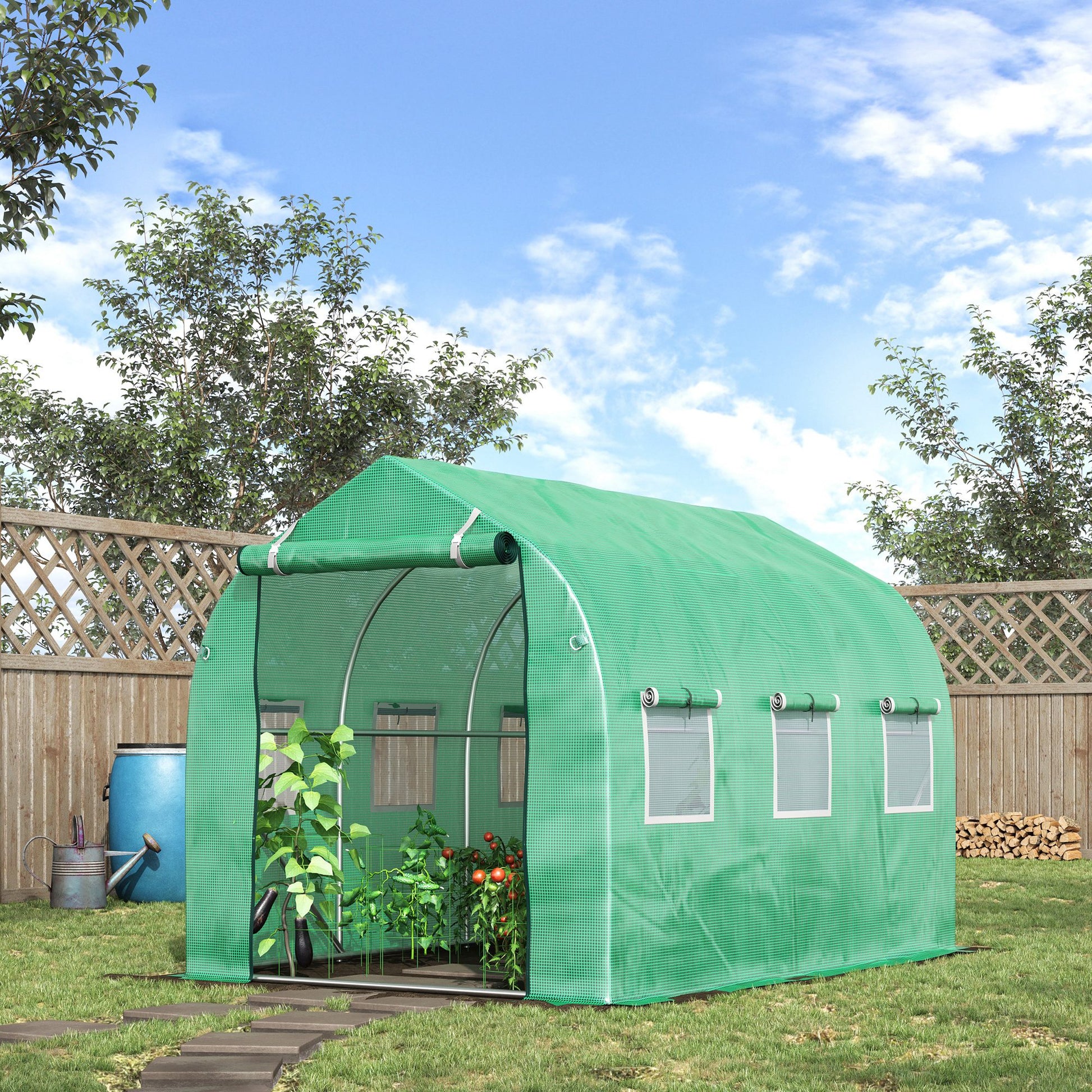 Outsunny 3x2m Polytunnel Walk-in Greenhouse with Windows and Door for Garden-Green 