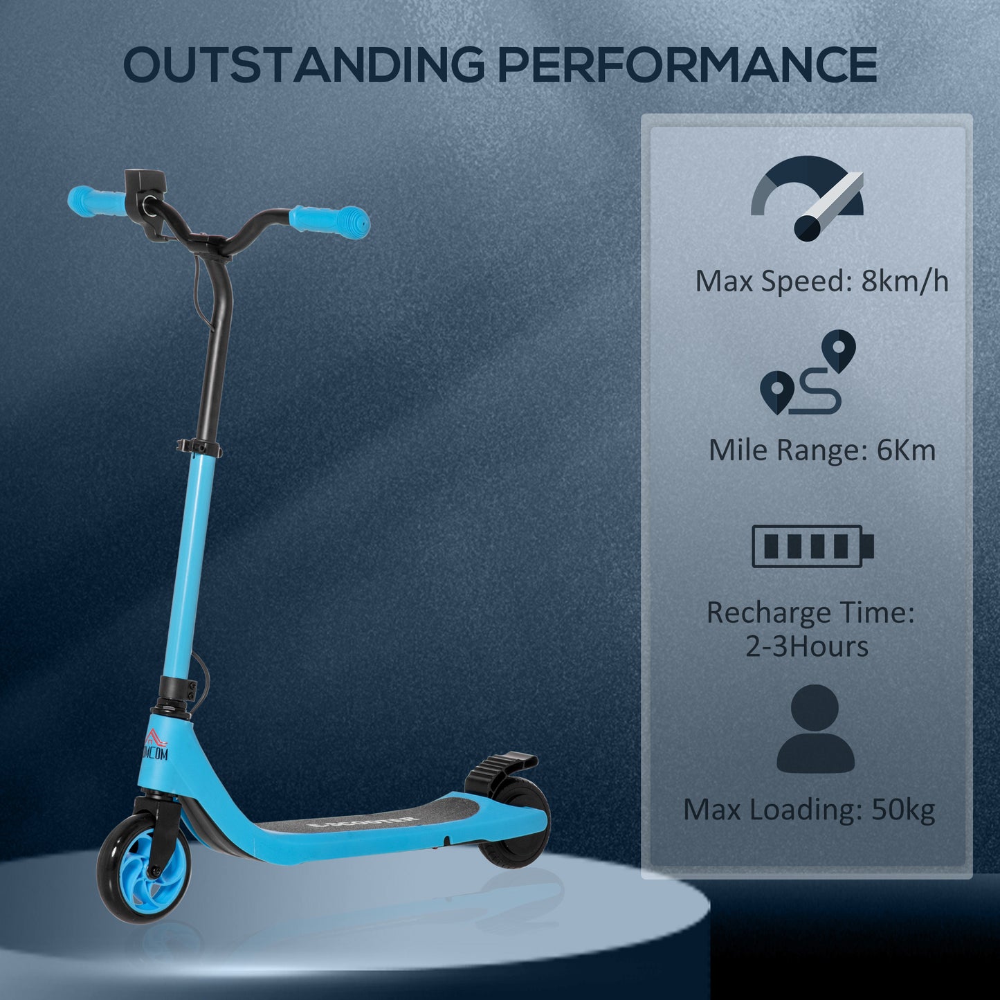 Childrens Electric Scooter, Blue, 120W Motor E-Scooter w/ Battery Display, Adjustable Height, Rear Brake for Ages 6+ Years