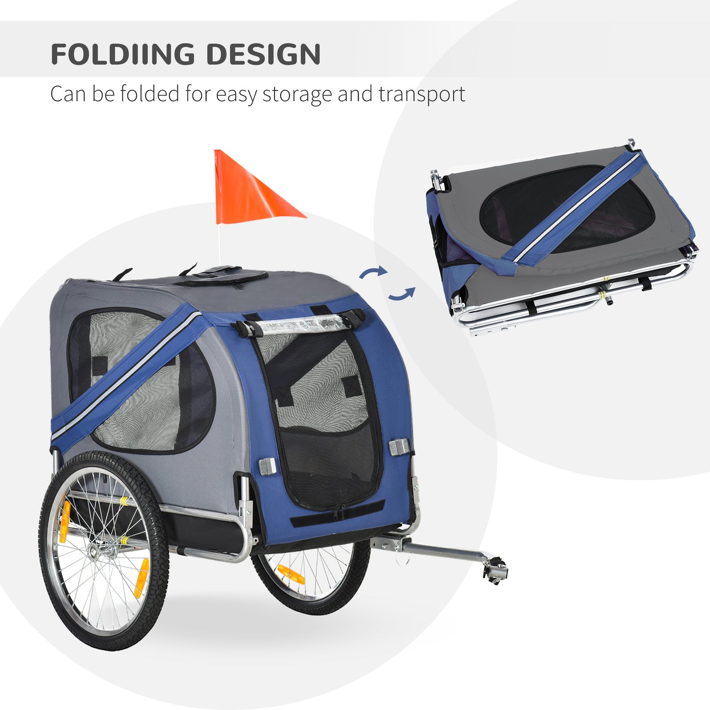 Pet Bicycle Trailer Foldable Dog Cat Bike Carrier with Suspension- Blue