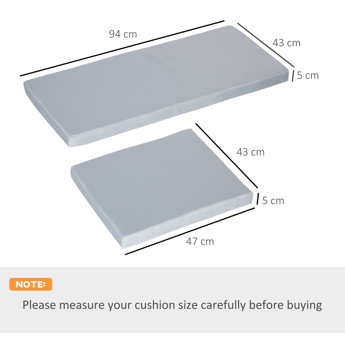 Outdoor Seat Cushion Pads for Rattan Furniture, 3 PCs Garden Furniture Cushions, Grey