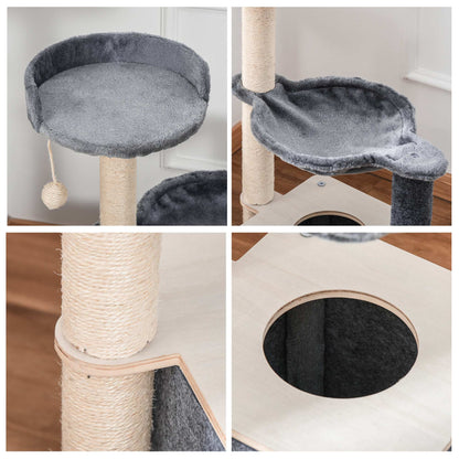 95cm Cat Tree Cat Tower Scratching Post Climbing Tree for Kitty w/Removable Felt Activity Center Grey