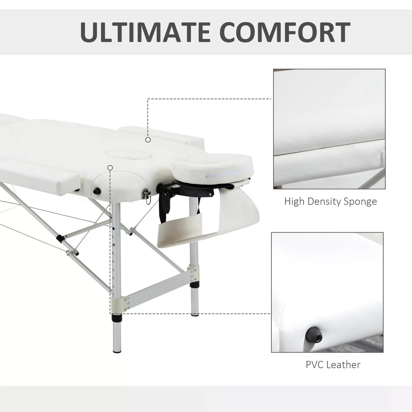 Portable Massage Table PVC Upholstered w/ Carry Case White