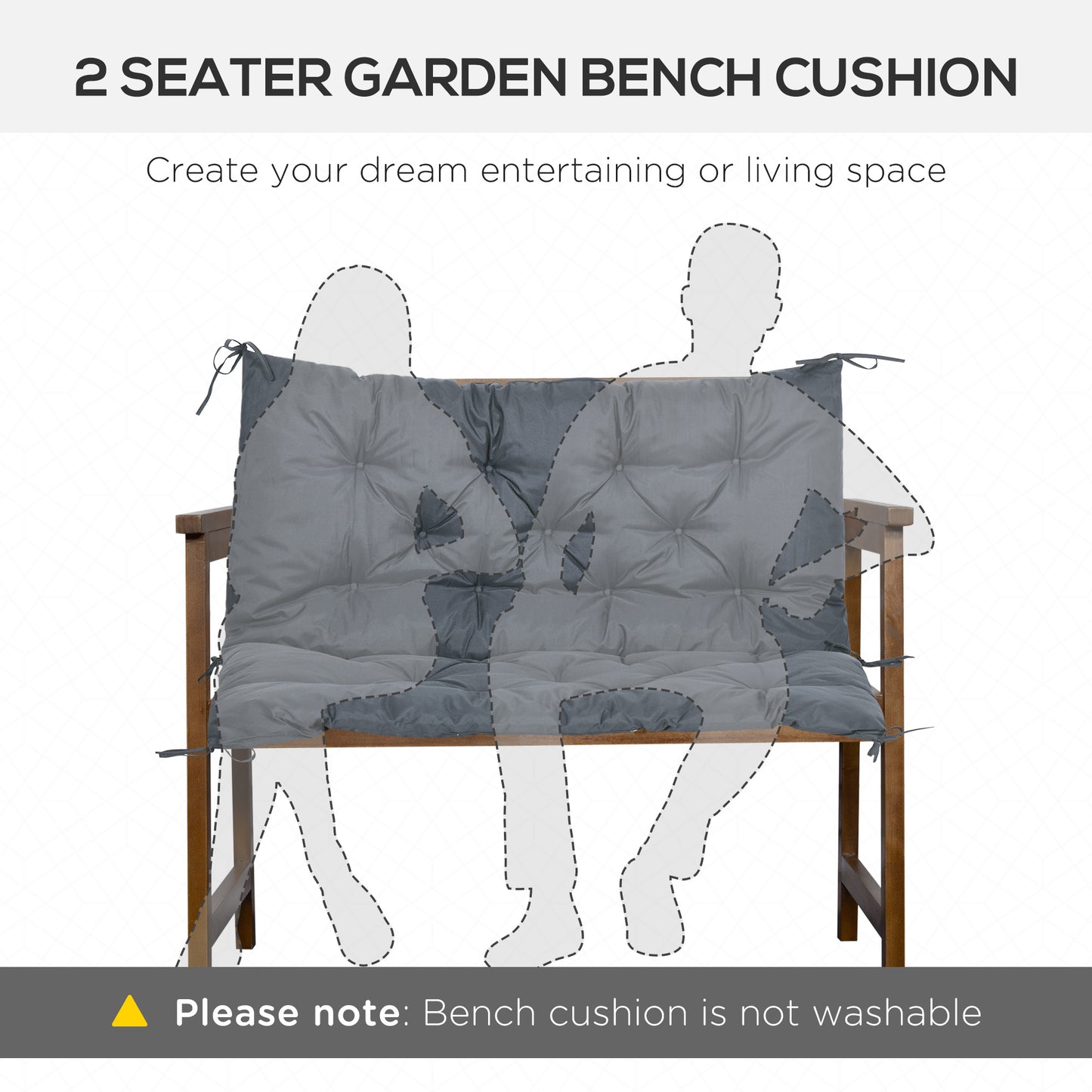 2 Seater Bench Cushion, Garden Chair Cushion with Back and Ties for Indoor and Outdoor Use, 98 x 100 cm, Dark Grey