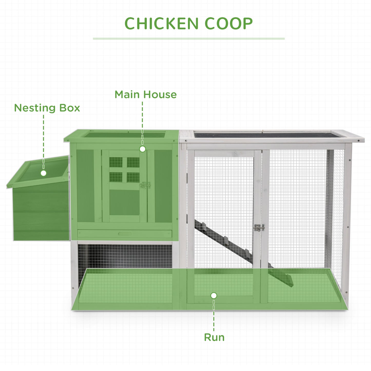 Deluxe Chicken Coop Hen House Wooden Poultry Cage w/ Outdoor Run Nesting Box Removable Tray 162 x 76.5 x 79.5cm