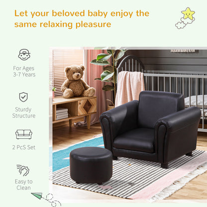 Childrens Armchair, W/Footstool-Black