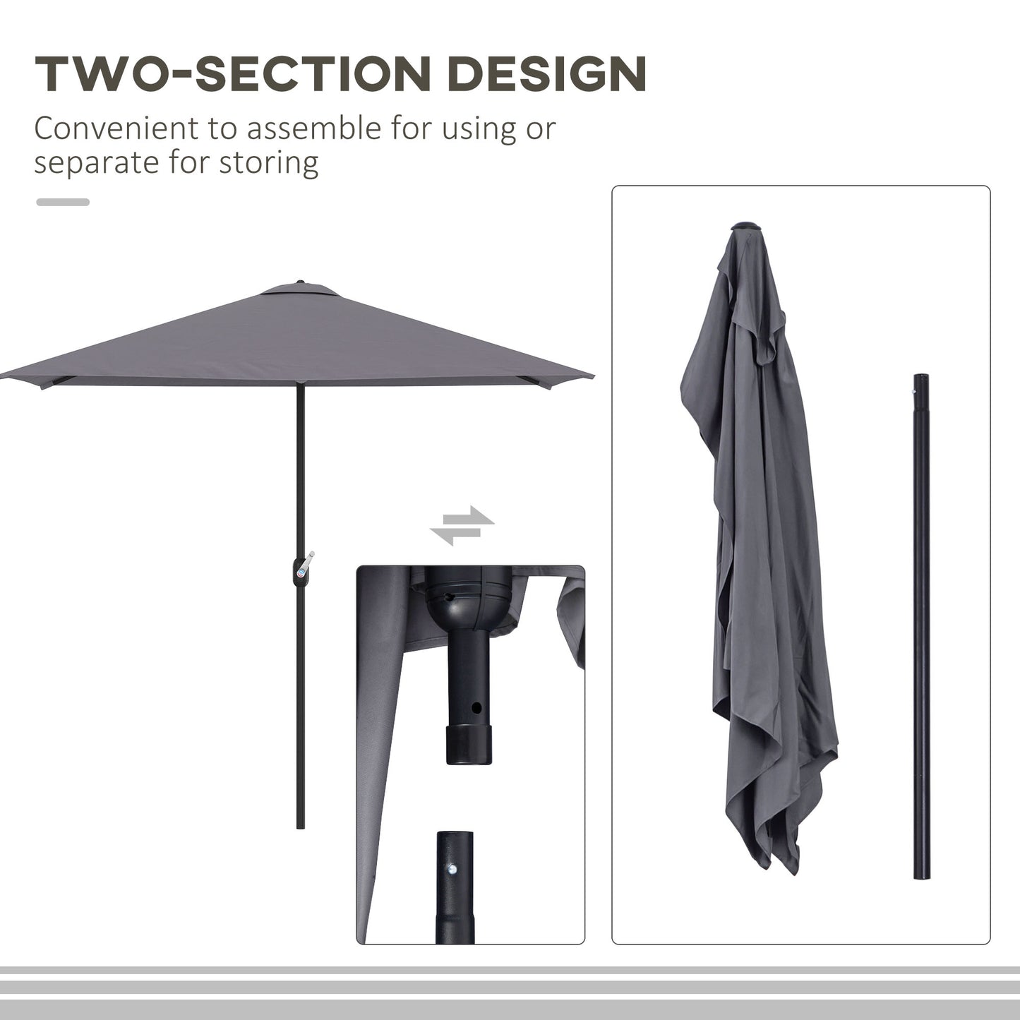 Balcony Half Parasol Semi Round Umbrella Patio Crank Handle (2.3m, Grey)- NO BASE INCLUDED