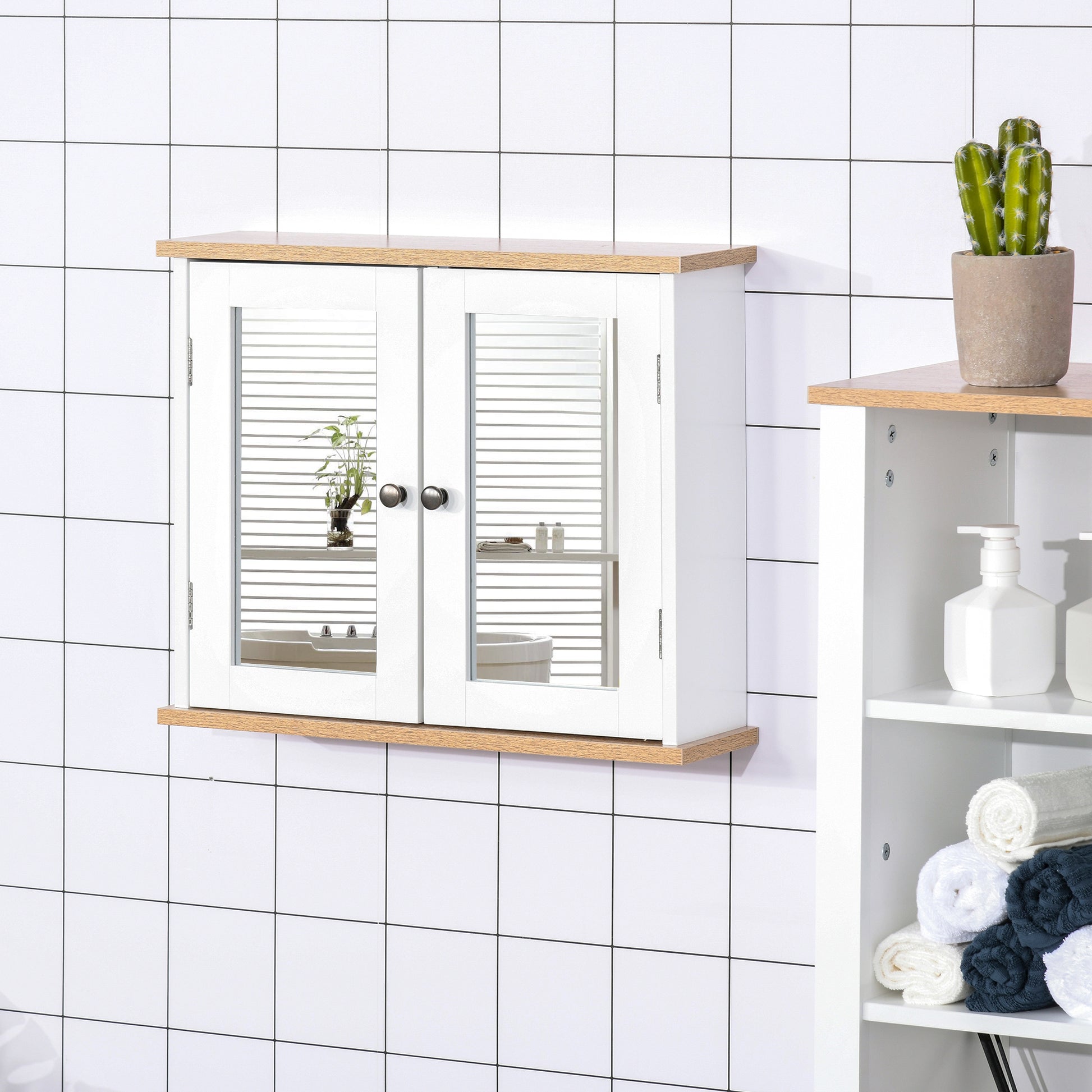 Kleankin Mirrored Wall Cabinet, with Double Door and Adjustable Shelf, for Bathroom, White 