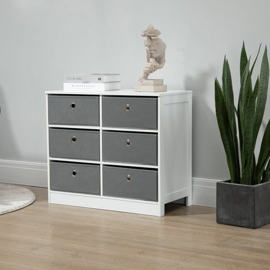 HOMCOM 6 Drawer Chest, Fabric, W/ 6 Drawers for Bedroom Living Room&Hallway White&Grey  