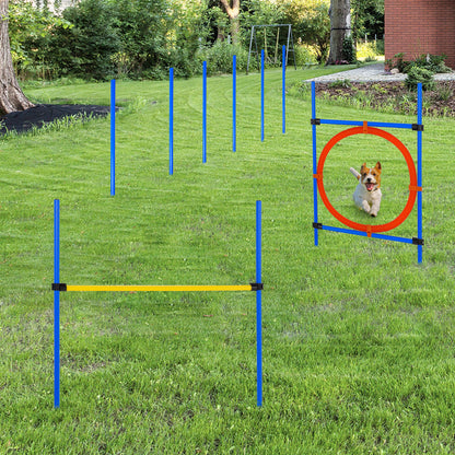 PawHut Dog Agility Equipment Set Training Obedience Jump Hurdle 6 Weave Pole Hoop Set-Yellow/Blue/Red  Aosom IE