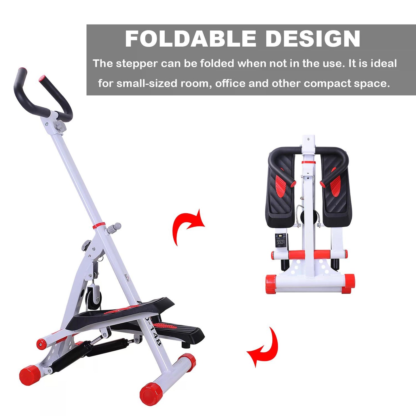 Foldable Stepper With Handle Gym Equipment, Steel-White/Red