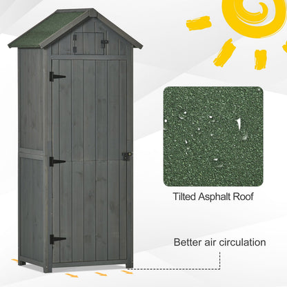 Wooden Garden Shed, Garden Tool Storage, Vertical Utility, 3 Shelves, Lockable, Asphalt Roof, Outdoor, 77 x 54.2 x 179cm Grey