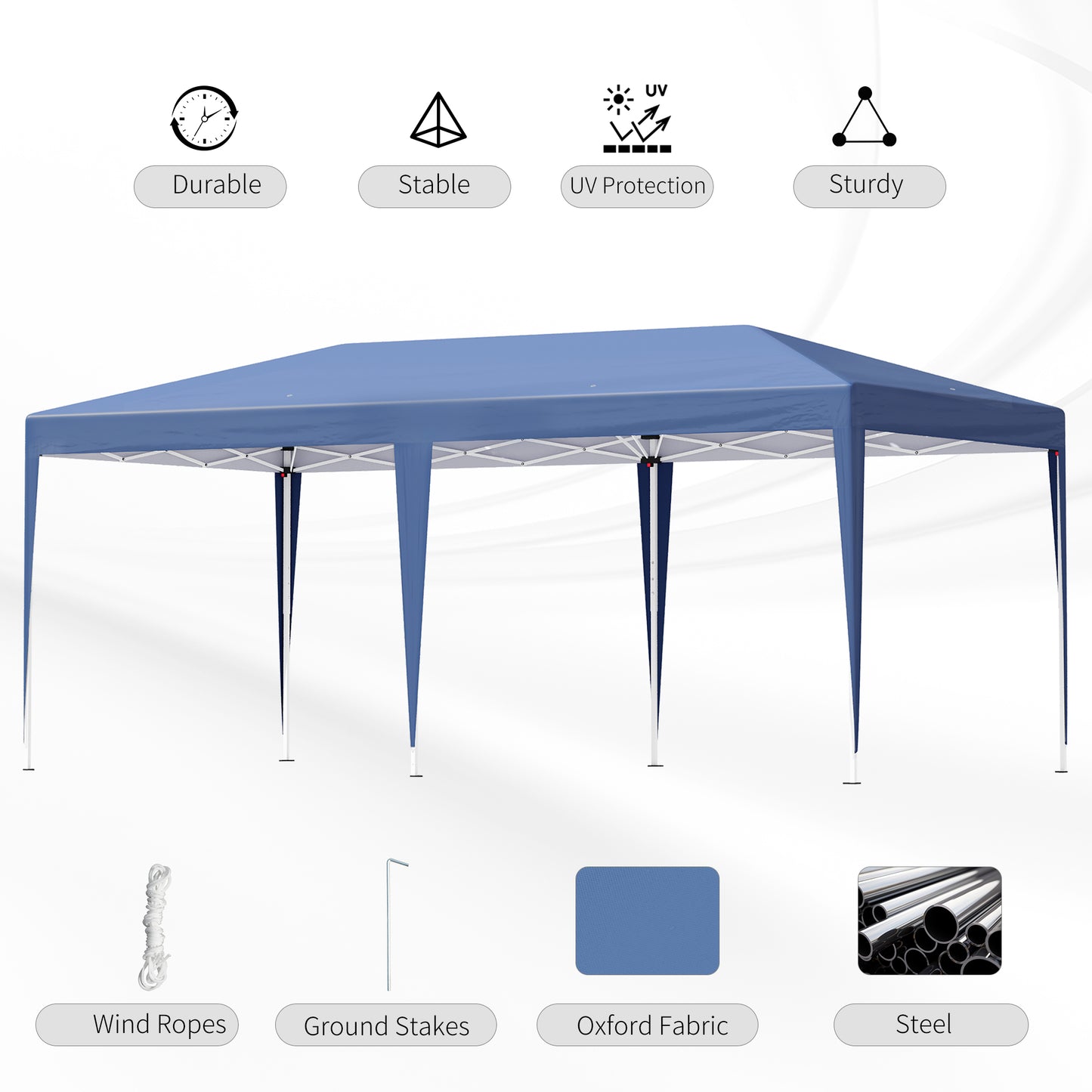 3 x 6m Pop Up Gazebo, Double Roof Foldable Canopy Tent, Outdoor Garden Wedding Awning Canopy Steel w/ Carrying Bag, Blue