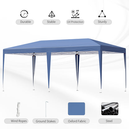 3 x 6m Pop Up Gazebo, Double Roof Foldable Canopy Tent, Outdoor Garden Wedding Awning Canopy Steel w/ Carrying Bag, Blue