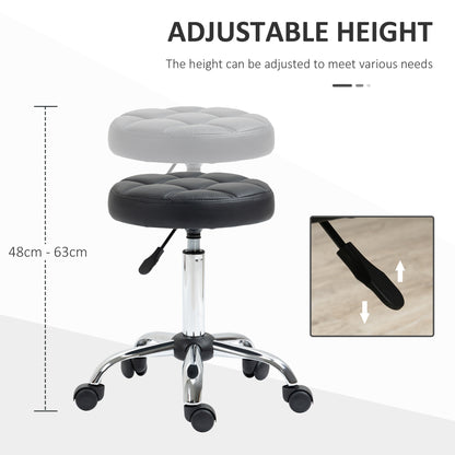 Beauty Stool, with Wheels, Salon Stool, Height Adjustable with PU Leather for Hairdressing, Spa, Black