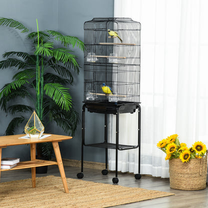 Bird Cage Budgie Cages for Finch Canary Parakeet w/ Stand Wheels Slide-out Tray Storage Shelf Black 36 x 46.5 x 157 cm