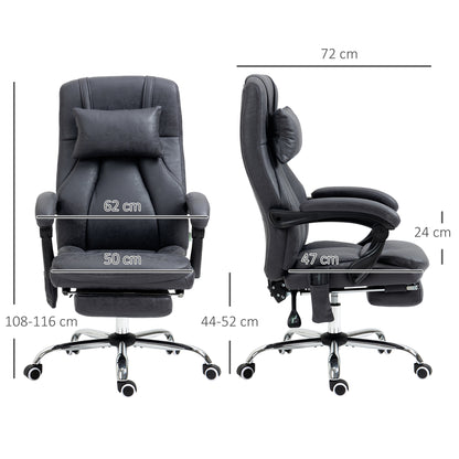 Executive Office Chair, Massage Office Chair, Office Chair, w/Headrest, Footstool, 135° Reclining, 360° Swivel Dark Grey