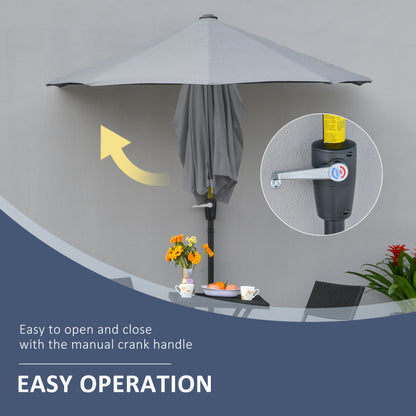 2m Half Parasol Market Umbrella Garden Balcony Parasol w/ Crank Handle Cross Base Double-Sided Canopy Dark Grey