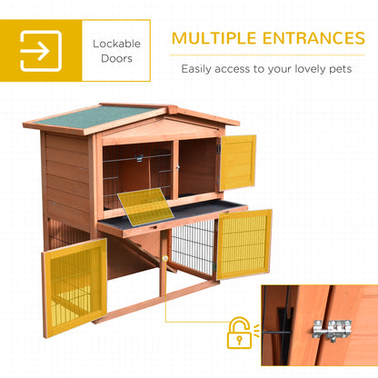 Outdoor Rabbit Hutch, Bunny Cage, Wooden, Small Animal House with No Leak Tray, Ramp, Weatherproof Roof for Outdoor