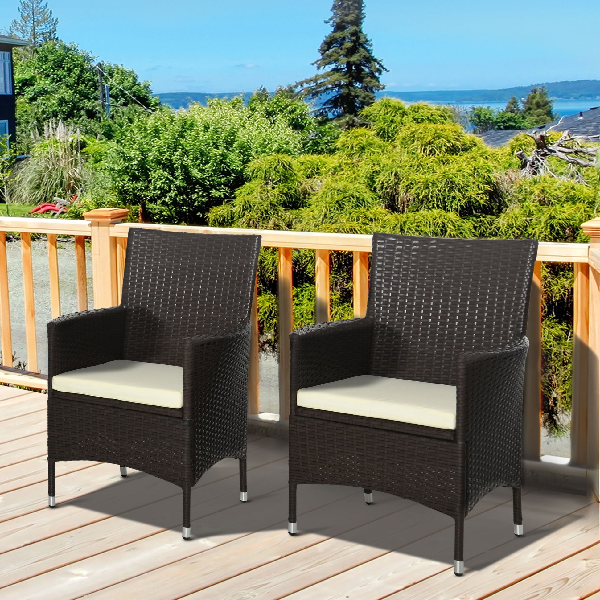 Outsunny 2 PC Rattan Chairs Set-Dark Coffee