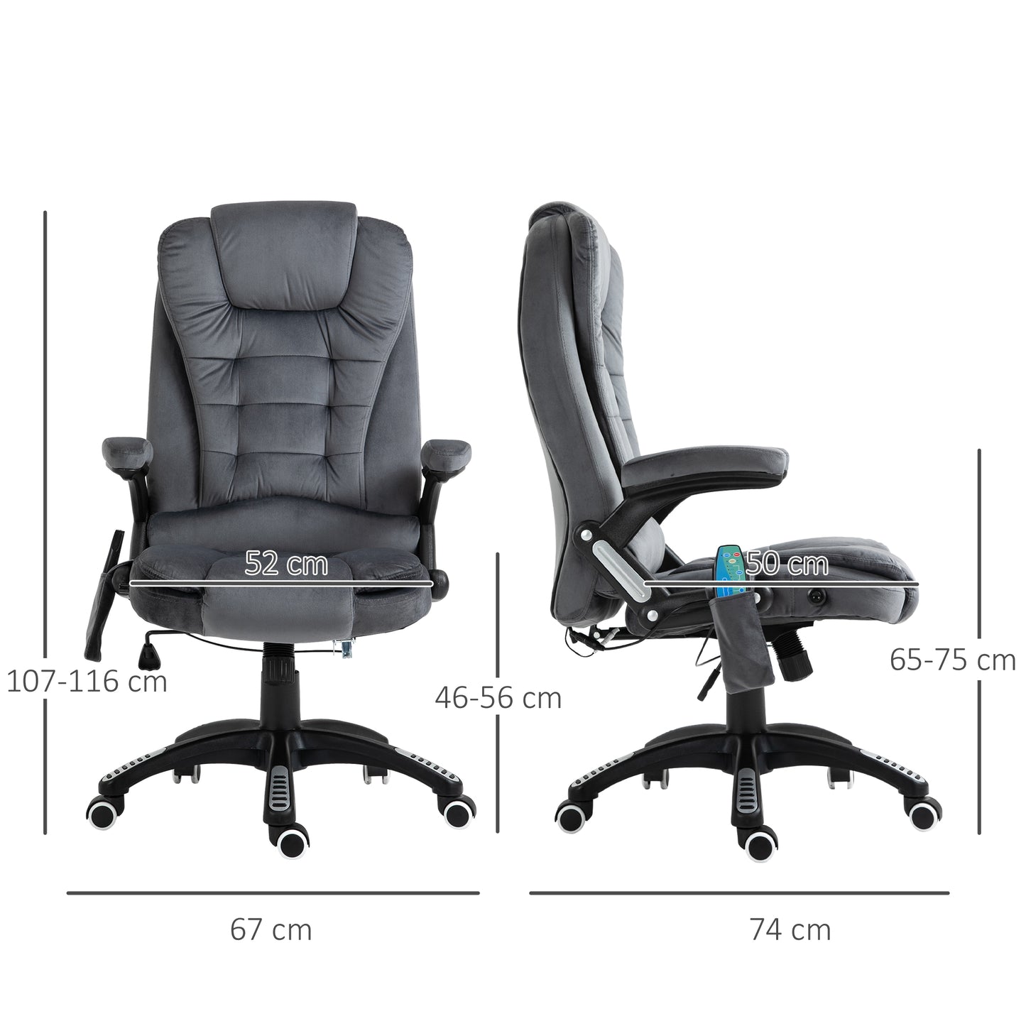 Executive Office Chair, Massage Office Chair, Office Chair, Burlap, 130°  Reclining, 360° Swivel Base, Velvet-Feel, Grey