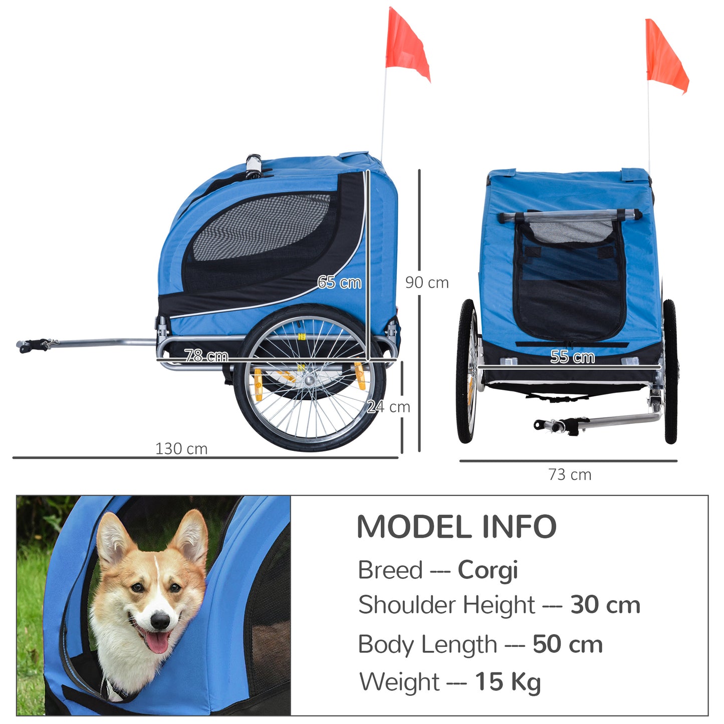 Folding Bicycle Pet Trailer W/Removable Cover-Blue