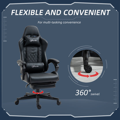 Reclining Gaming Chair with Footrest, Ergonomics, Swivel Wheel, , PVC Leather for Home Office, Black