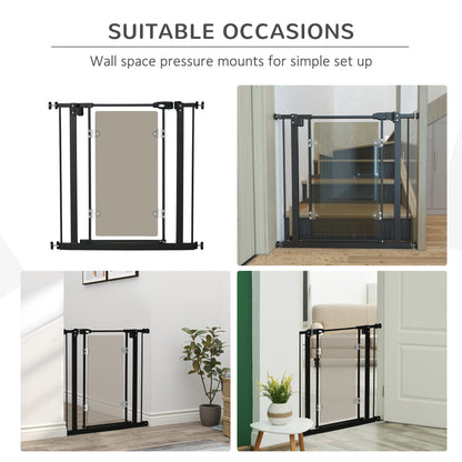 Pressure Fit Pet Safety Gate, Auto-Close Dog Barrier Stairgate, with Double Locking, Acrylic Panel for Doors, Hallways, Staircases, Black