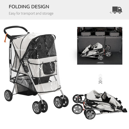 IE Located Pet Stroller for Small Miniature Dogs, Cats, Foldable Travel Carriage with Wheels Zipper Entry, Cup Holder, Grey