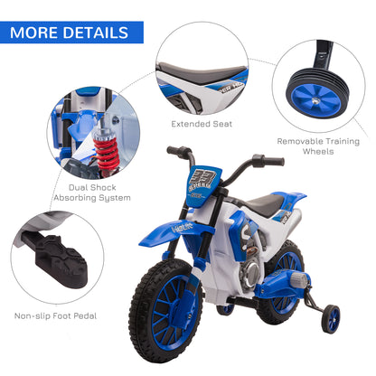 12V Childs Ride on Motorbike, with Training Wheels, for Ages 3-5 Years - Blue