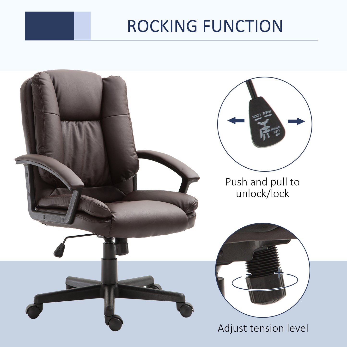 Homcom Office Chair Pu Leather Swivel Executive Armchair Pc Desk Computer Seat Height Adjustable Home Office Ergonomic -Brown