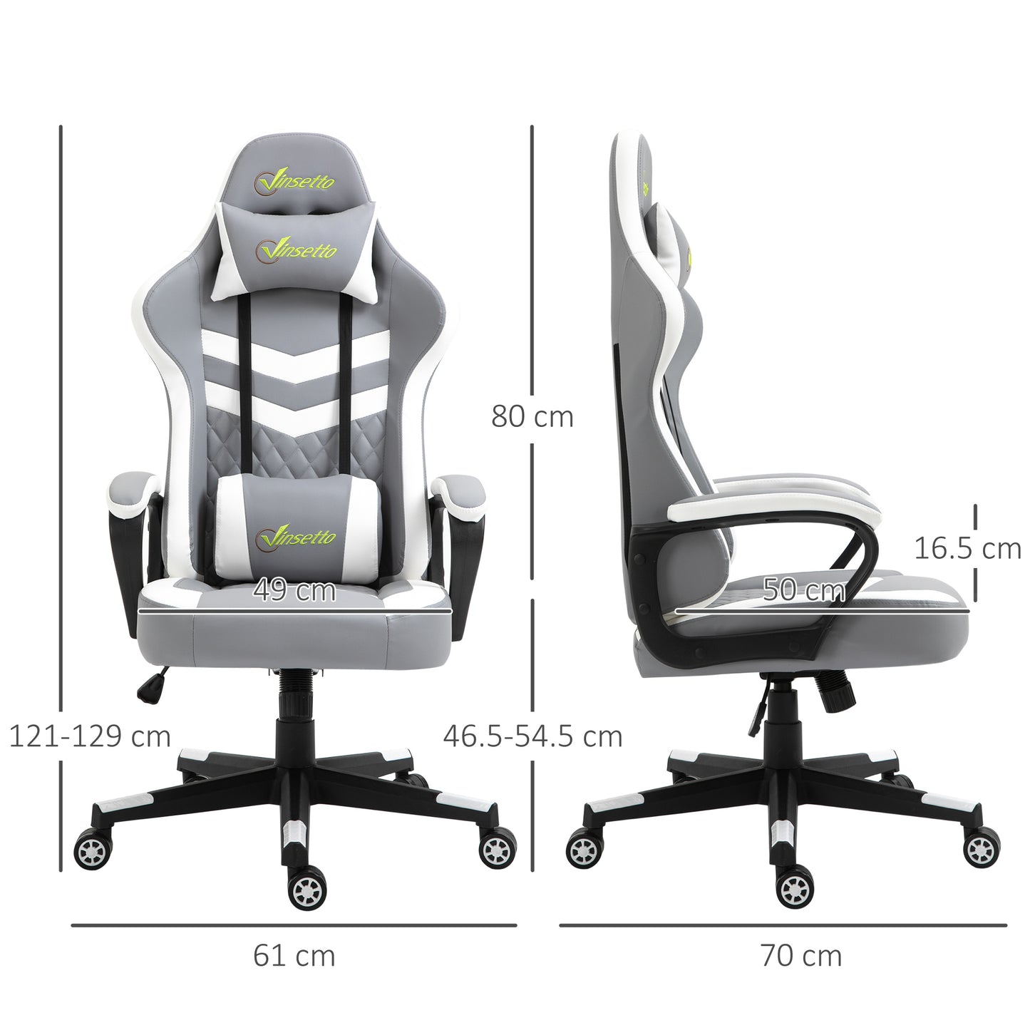 Ergonomic Gaming Chair w/ Lumbar Support, Headrest, Rocking Function, 360° Swivel, Grey White