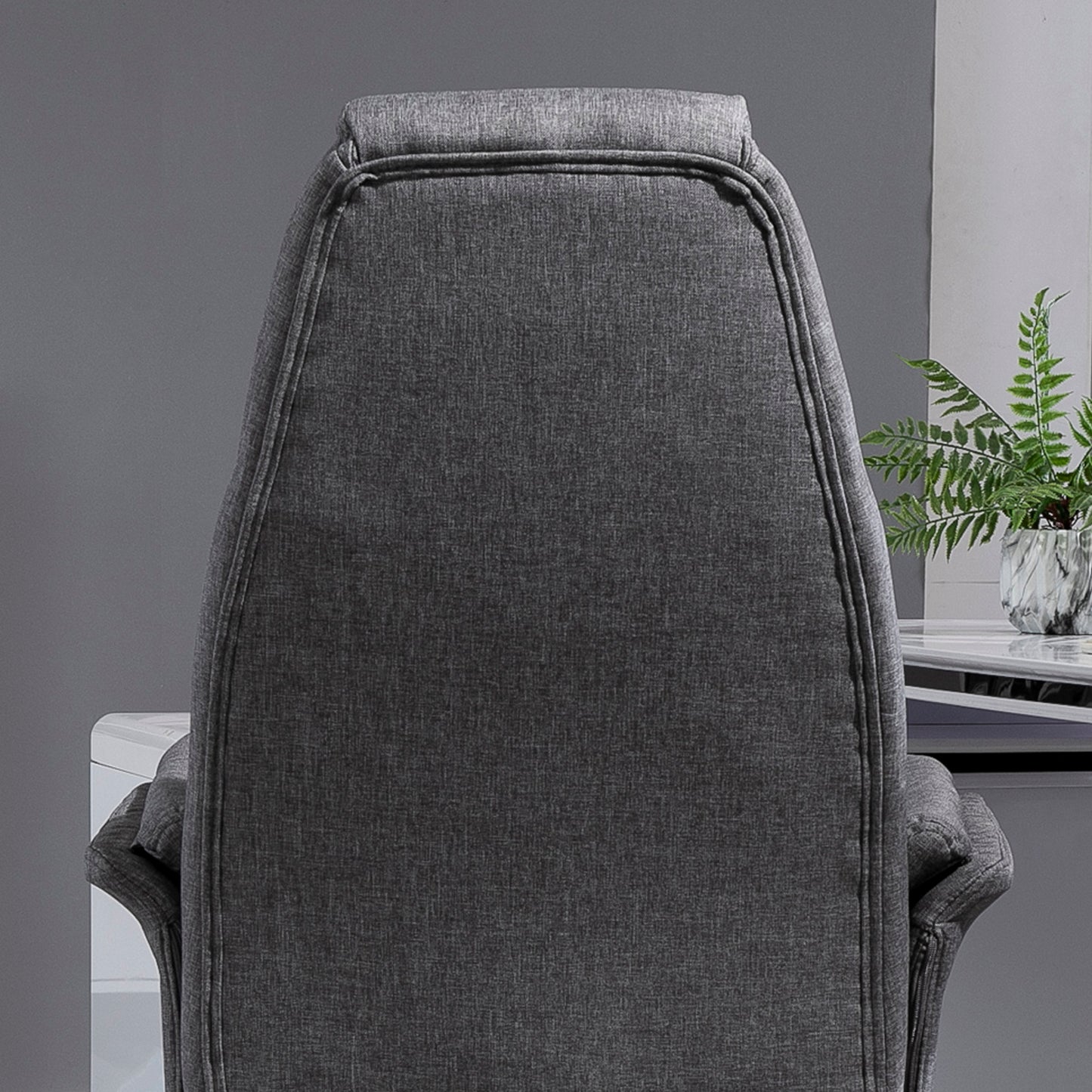 Homcom High Back Office Chair, Grey Desk Chair, Linen-Feel Fabric, Hight Adjustable, Rocking, Double-Tier Armrest