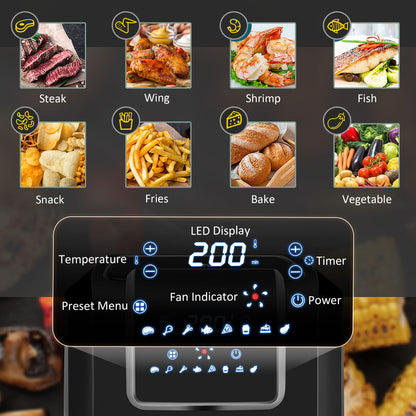 Air Fryers, 1700W 6.5L Air Fryers Oven with Digital Display, Rapid Air Circulation, Adjustable Temperature, Timer, Black